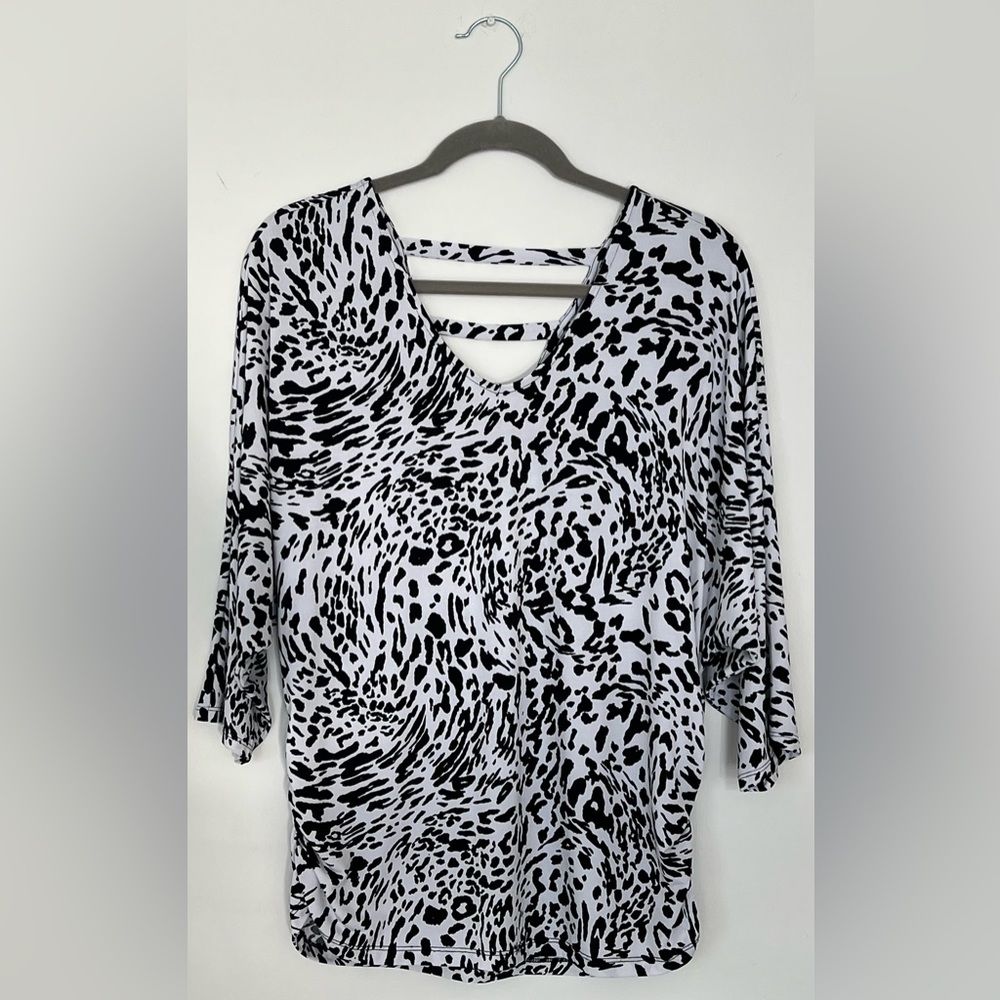 Cato Women’s Black & White Quarter Length Sleeve Blouse, Size: Large